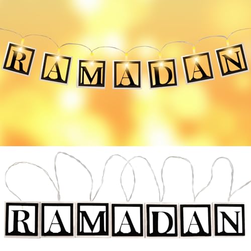 LED Muslim Ramadan Lichterkette, Muslimische Nachtlichter, Hölzerne Hohlbuchstaben Ramadan Licht, Ramadan Dekoration Lichter Batteriebetrieben, Ramadan Hängelampe für Festivals, Partys, Heimdekoration von Leonshco