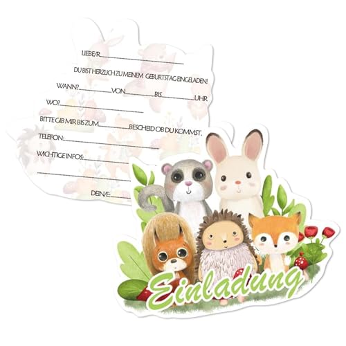 Einladungskarten Geburtstag, 12 Partyeinladungen, Einladung Kindergeburtstag Mädchen Jungen Geburtstagseinladungeng, Kindergeburtstagseinladungskarten für Geburtstags-/Partyeinladung (Dschungeltiere) von Leonshco