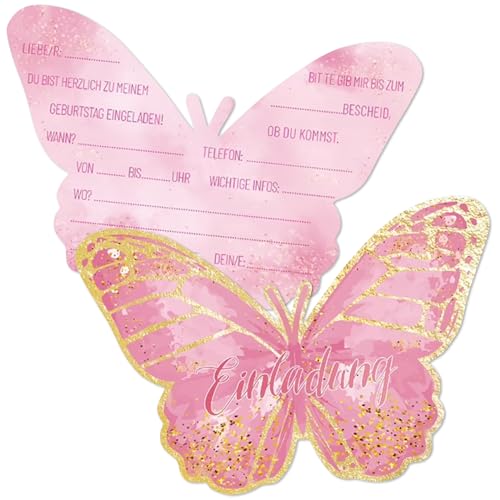 12x Einladungskarten Kindergeburtstag Set, Geburtstagseinladungen für Mädchen und Jungen, Partyeinladungen, Schmetterlingsthema, Klares Muster, 15cm X 11cm, Kann zum Geburtstag, Party, Einschulung usw von Leonshco