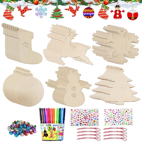 Leonshco Holzanhänger zum Bemalen Weihnachten, 158 Stück Holz Basteln Kinder Weihnachten, Weihnachtsbasteln, Holzfiguren zum Bemalen Weihnachtsanhänger, Basteln Weihnachten Kinder, Tannenbaumschmuck von Leonshco