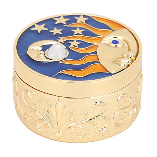 Leopacat Runde Schmuckschatulle, SchmuckstüCk Aufbewahrungsbox, Kleine Schmuckbox Für Damen Reise Schmuckschatulle Ringe ArmbäNder Ohrringe Halskette Legierung Vintage Stern Mond Muster Mit Deckel von Leopacat