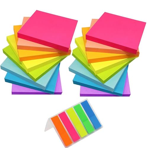 Leoyee16 Stück Farbige Haftnotizen,1600 Blatt Sticky Notes, 76x76mm Aufkleber, Leicht Zu Kleben, Geeignet für Zu Hause, Schule, Laptops, Büro, 8 Farben, 100Blätter/Pad (16 Pads) von Leoyee