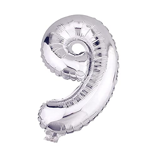 Lepep 40 cm Silber Luftballons Zahlen von 0 bis 9 Buchstaben von A bis Z Party Deko Ballons für Geburtstag Babydusche Brautparty Hochzeit Abschlussball Dekoration Folienballons (Zahl 9) von Lepep