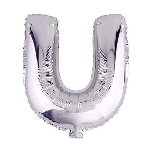 Lepep 40 cm Silber Luftballons Zahlen von 0 bis 9 Buchstaben von A bis Z Party Deko Ballons für Geburtstag Babydusche Brautparty Hochzeit Abschlussball Dekoration Folienballons (Buchstabe U) von Lepep