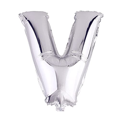Lepep 40 cm Silber Luftballons Zahlen von 0 bis 9 Buchstaben von A bis Z Party Deko Ballons für Geburtstag Babydusche Brautparty Hochzeit Abschlussball Dekoration Folienballons (Buchstabe V) von Lepep