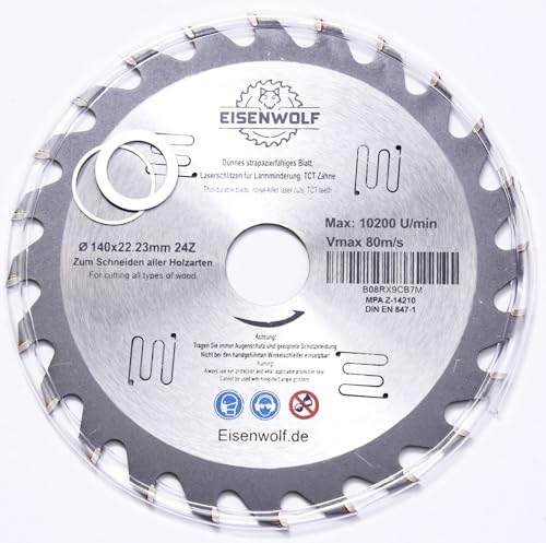 140x22,23 mm Sägeblatt, Kreissägeblatt für Holz mit 24 gekippten TCT-Zähnen von Lepik