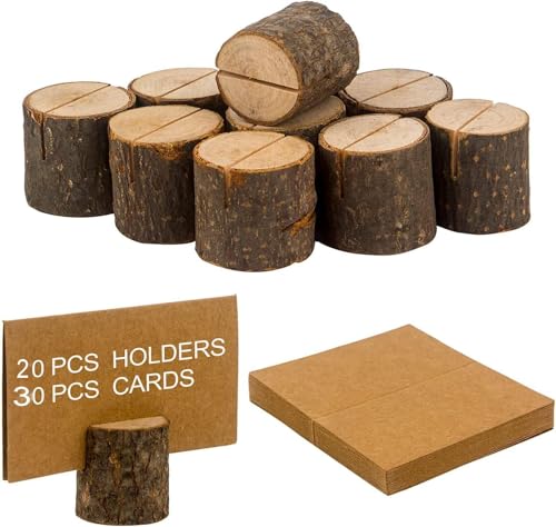 LepoHome 20 Stück Rustikale Tischkartenhalter aus Holz mit 30 Kraftpapierkarten Tischnummernhalter Fotohalter für Hochzeit Party Dekoration Foto Display von LepoHome
