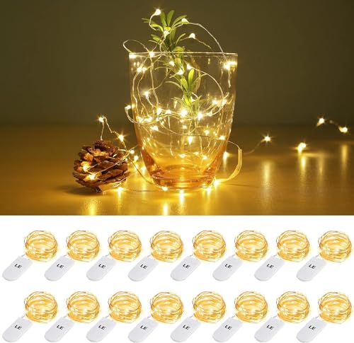 LE LED Lichterkette Batterie 1.2M, 16er 20LEDs Lichterketten aus Kupferdraht, IP65 Wasserdicht Drahtlichterkette für Weihnachten, Party, Innen, Außen, Hochzeit Deko, Warmweiß Weihnachtsbeleuchtung von Lepro
