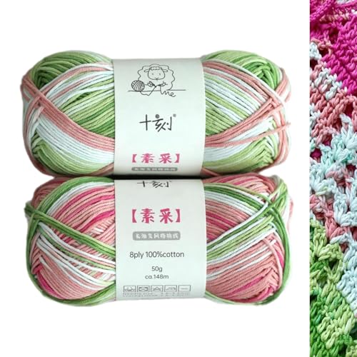 Feines gestricktes und gehäkeltes Baumwollgarn, 100 % langstapeliges Baumwollgarn, mehrfarbiges Farbverlaufsgarn, Kleinkindsport, 2 Pakete 100 g (50 g/162 yds pro Strang)-sc12 von Lerchiyar
