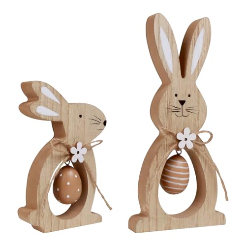 2 Stück Osterhase Deko, Osterdeko Holz Hase Deko Aufsteller, Ostern Deko Tisch Osterhase zum Hinstellen, Osterhase Deko Figuren aus Holz für Ostern Dekoration, Tischdekoration, Heimdekoration (B) von Lergas