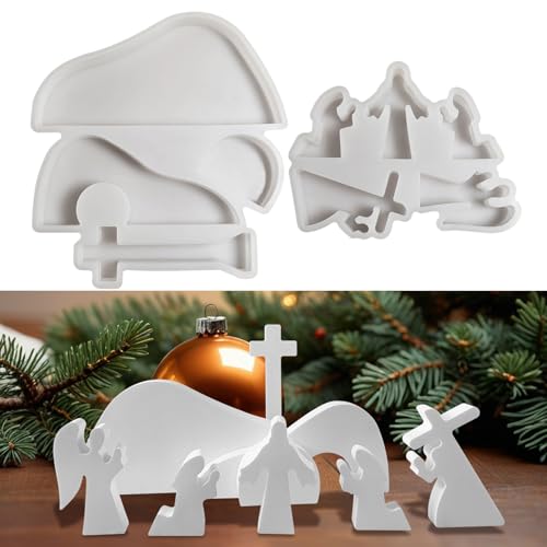 2 Stück Silikonform Krippe, Silikonform Weihnachten, Silikonformen Gießformen Weihnachten, Gießform Weihnachten, Krippenfiguren Gießform, Gießformen Weihnachten für DIY Krippe Handwerk (Q) von Lergas