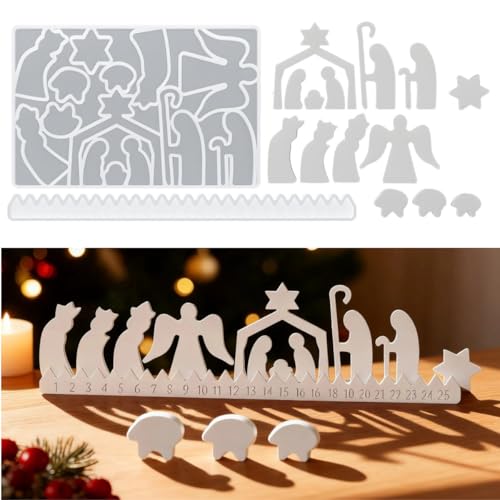 3 Stück Krippe Silikon Gießform Kerzenhalter, Silikonformen Gießformen Weihnachtsbaum & Krippe Set Giessformen zum Gießen, Silikonform Weihnachten,Gießformen Silikon für DIY Kerzenhalter Handwerk (06) von Lergas