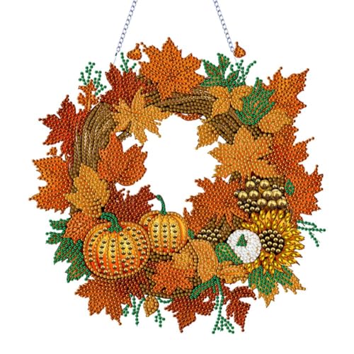 Diamond Painting Herbst Türkranz, Kürbis Deko Türkranz Herbst Dekoration, 5D Diamond Painting Fensterbilder zum Aufhängen, Herbstdeko DIY Diamant Painting Bilder Bastelset für Wand Fenster Deko (C) von Lergas