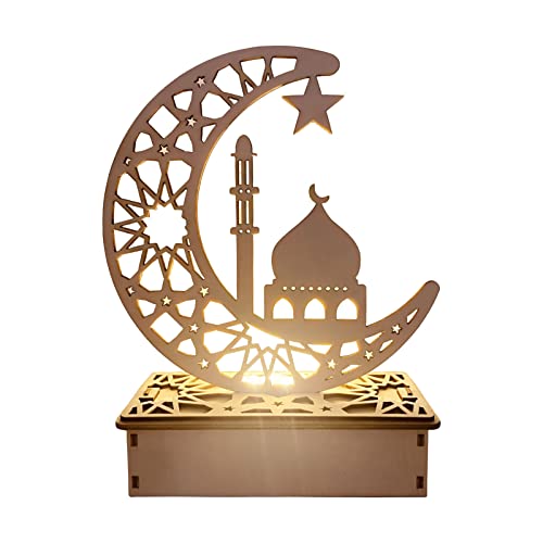 Eid Mubarak Deko Ramadan Holz Moon Lamp 3D Moschee Schloss Islam Deko DIY Holz Lampe Licht Ramadan Dekorative Lampe Licht LED Holz Tischdekoration Zuhause Büro Deko Eid Mubarak Geschenk (A) von Lergas