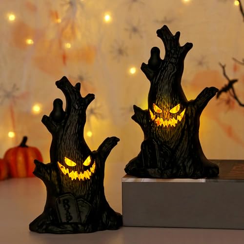 Halloween Deko Geister Baumstumpf mit LED Licht, 2 Stück Halloween Geister Baumstumpf Figuren Leuchtende, Halloween LED Geister Baumstumpf Batteriebetriebene für Halloween Dekoration, Party Deko (x 2) Halloween Deko Geister Baumstumpf mit LED Licht, 2 Stück Halloween Geister Baumstumpf Figuren Leuchtende, Halloween LED Geister Baumstumpf Batteriebetriebene für Halloween Dekoration, Party Deko (x 2) von Lergas