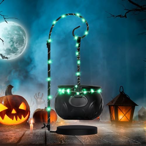 Halloween Deko Hexenkessel, Halloween Hexenkessel mit Grün LED Lichter, Hängende Hexenkessel mit Base, Schwarz Hexenkessel für Halloween Dekoration, Party Deko Halloween Deko Hexenkessel, Halloween Hexenkessel mit Grün LED Lichter, Hängende Hexenkessel mit Base, Schwarz Hexenkessel für Halloween Dekoration, Party Deko von Lergas