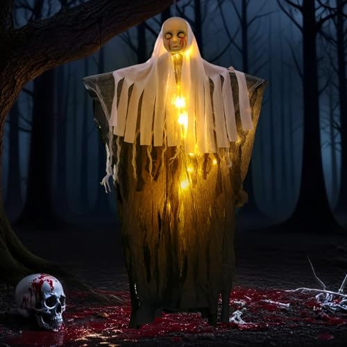 Halloween Deko Nonne Geister Skelett Leuchtend, Halloween Dekoration Gruselig Geist mit Licht, Hängende Horror Deko Outdoor Innen, Nonne Geister Dekoration für Garten Spukhäuser Karneval Party (A) von Lergas