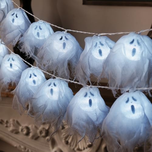 Halloween Lichterkette Outdoor, 1,5M 10LED Lichterketten Geister, Halloween Deko Lichterkette Außen Innen, IP44 Wasserdicht Geister Lichterketten Dekoration, Halloweendeko Licht Batteriebetriebene (B) Halloween Lichterkette Outdoor, 1,5M 10LED Lichterketten Geister, Halloween Deko Lichterkette Außen Innen, IP44 Wasserdicht Geister Lichterketten Dekoration, Halloweendeko Licht Batteriebetriebene (B) von Lergas
