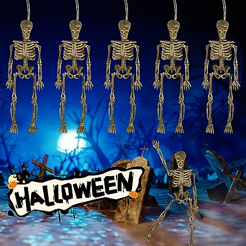 Halloween Mini Skelett Dekorationen, 8 Stück Halloween Deko Skelett Figuren, Mini Skelett Figur mit Beweglichen Gelenken, Hängende Skelett Figuren für Halloween Party Dekor, Spukhaus Requisiten von Lergas