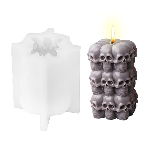 Halloween Silikonform Kerze, 3D Totenkopf Kerzen Silikonform, Schädel Kerzenformen zum Gießen, Halloween Deko Silikonformen, Halloween Kerzengießform für DIY Duftkerze Handarbeit Ornamente (A) von Lergas