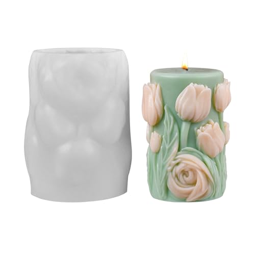 Kerzenformen zum Gießen, Rund Silikonformen Kerzen mit 3D Blumen Muster, Silikonformen Gießformen Kerzen, Rund Kerzen Gießformen Silikon, Kerzenformen Silikon, DIY Kerzen Silikonform Frühling (A) von Lergas