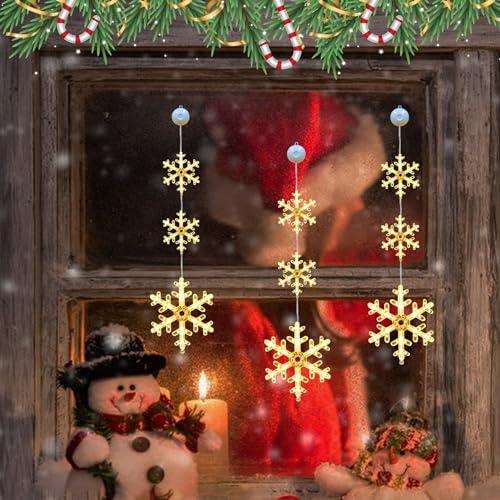 LED Weihnachtsdeko Fenster Beleuchtet, 3 Stück Schneeflocke Fensterdeko Weihnachten, Weihnachtsbeleuchtung Fenster mit Saugnäpfe, Batteriebetrieben Fensterbeleuchtung für Weihnachtsdeko Innen (B) von Lergas