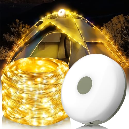 Tragbare Verstaubare Lichterkette Außen 9M, LED Camping Lichterkette Aufrollbar, Wasserdichte Campinglampe Aufladbar, Tragbare LED Lichterkette Dimmbar für Innen Deko, Außen Camping Party (Warmweiß) von Lergas