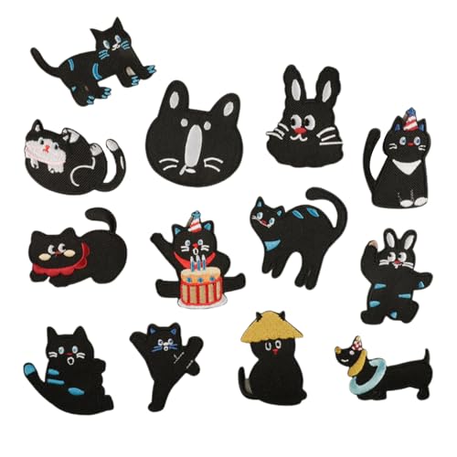 13 PCs Bestickte Pflaster Cartoon Cats Nähflecken Eisen Auf Flecken Schöne Kätzchen Auf Flecken Für Kleiderbeutel Nähen von Lerpwige