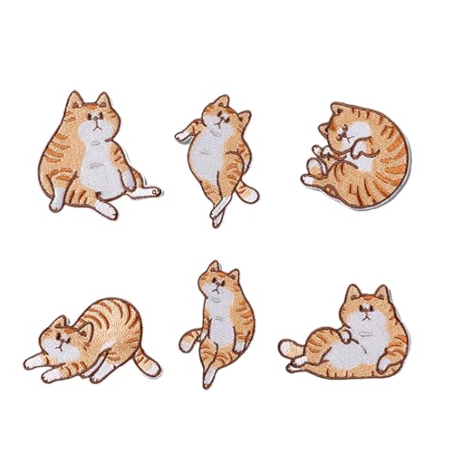6 PCs Bestickte Flecken Cartoon Cats Bügeln Auf Flecken Applikationen Animal Nähen Auf Flecken Nähflecken von Lerpwige