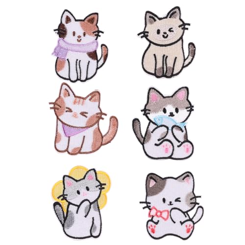 6 PCs Bestickte Pflaster Cartoon Cats Reparieren Sie Eisen Auf Flecken Applikationsflecken Auf Flecken Für Kleiderbeutel Nähen von Lerpwige
