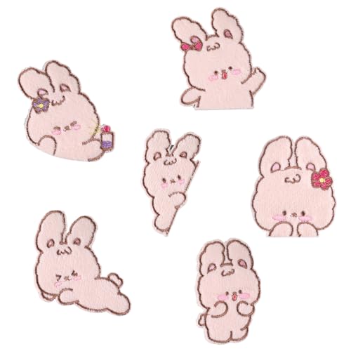 6 PCs Tiereisen Auf Flecken Cartoon Kaninchen Bestickte Flecken Nähflecken Applikationsflecken Für Die Beuteldekoration von Lerpwige