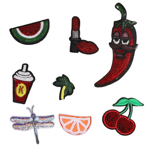 8 PCs Fruchtnähflecken Pailletten Applikationsflecken Chilis Bestickte Flecken Eisen Auf Flecken Reparaturflecken Für Jeans von Lerpwige