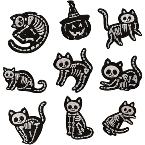 9 PCs Bestickte Pflaster Schädel Katzen Reparieren Sie Bügeleisen Auf Flecken Applikationsflecken Nähflecken Für Kleidung von Lerpwige