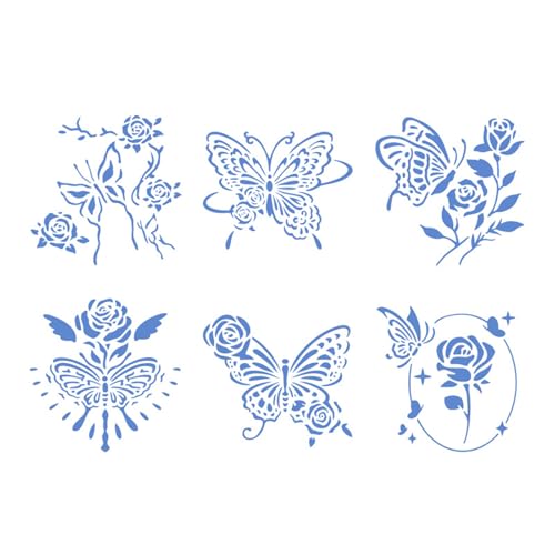 Blumenschablonen mit Aushöhlung, Malschablonen, Schmetterling, Zeichnen, Wälder, Garten, Vorlagen für Wandmalerei, Blumen, Scrapbooking, Bastelvorlagen, 6 Stück Blumenschablonen mit Aushöhlung, Malschablonen, Schmetterling, Zeichnen, Wälder, Garten, Vorlagen für Wandmalerei, Blumen, Scrapbooking, Bastelvorlagen, 6 Stück von Lerpwige