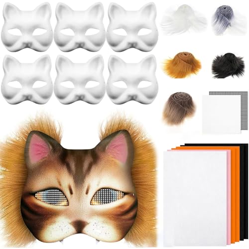Lerpwige 29/42pcs Unbemaltes Katzen Masken Set Enthält Pelzige Ziehene Augen Mesh Tuch Zum Malen Unbemaltem Maskeraden Maske Lerpwige 29/42pcs Unbemaltes Katzen Masken Set Enthält Pelzige Ziehene Augen Mesh Tuch Zum Malen Unbemaltem Maskeraden Maske von Lerpwige