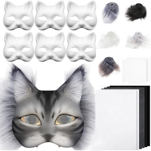 Lerpwige 29/42pcs Unbemaltes Katzen Masken Set Enthält Pelzige Ziehene Augen Mesh Tuch Zum Malen Unbemaltem Maskeraden Maske Lerpwige 29/42pcs Unbemaltes Katzen Masken Set Enthält Pelzige Ziehene Augen Mesh Tuch Zum Malen Unbemaltem Maskeraden Maske von Lerpwige