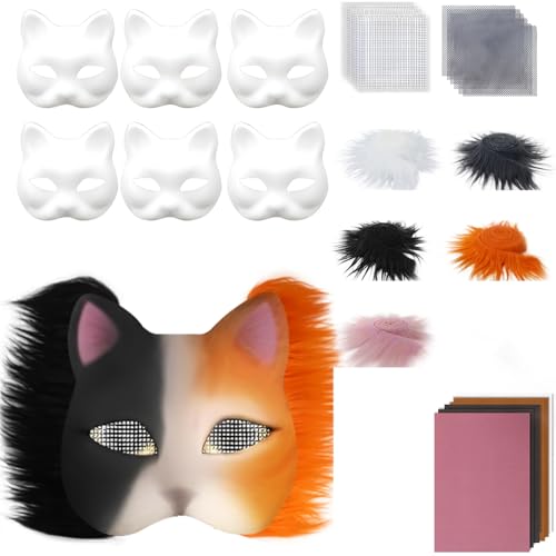 Lerpwige 29/42pcs Unbemaltes Katzen Masken Set Enthält Pelzige Ziehene Augen Mesh Tuch Zum Malen Unbemaltem Maskeraden Maske Lerpwige 29/42pcs Unbemaltes Katzen Masken Set Enthält Pelzige Ziehene Augen Mesh Tuch Zum Malen Unbemaltem Maskeraden Maske von Lerpwige