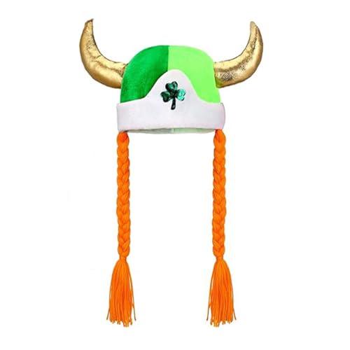 Lerpwige Patrick's Day Schädelmütze, Baenie Green Shamrocks Baenie Hut mit Zopf, lustiger Baenie-Hut für irische Party-Dekorationen von Lerpwige