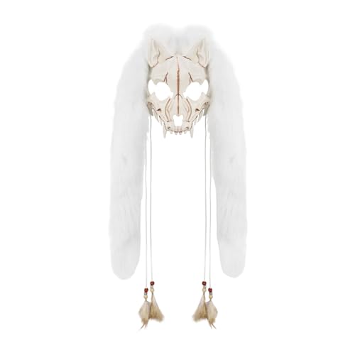 Pelziger Wolf, Kunstfell, Wikinger-Füchse, Wendigo-Kopfschmuck für Halloween, Werwölfe, Kostüm, Barbar, Cosplay, Party, Werwölfe, Kostüm, Cosplay-Zubehör von Lerpwige
