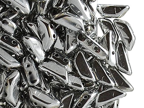 25pcs Tinos® par Puca® Bead - Tschechische gepresste Glasperlen in Form eines Trapezes 10x4 mm mit Zwei Löchern, Silver Metallic (Crystal Full Labrador) von Les Perles par Puca