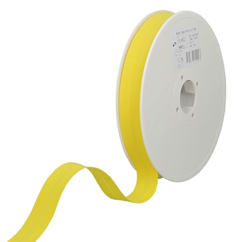 Les Petits Rubans Schrägband – 20 mm breit, gefaltet 10 mm, 25 m Rolle, 50% Baumwolle, 50% Polyester, Bordüre zum Nähen, Banner, Polster, Möbel, Paspeln, Kleidung, Decken, Gelbe Zitrone von Les Petits Rubans