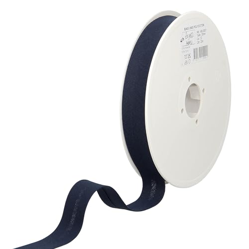 Les Petits Rubans Schrägband – 20 mm breit, gefaltet 10 mm, 25 m Rolle, 50% Baumwolle, 50% Polyester, Bordüre zum Nähen, Banner, Polster, Möbel, Paspeln, Kleidung, Decken, Navy Blau von Les Petits Rubans