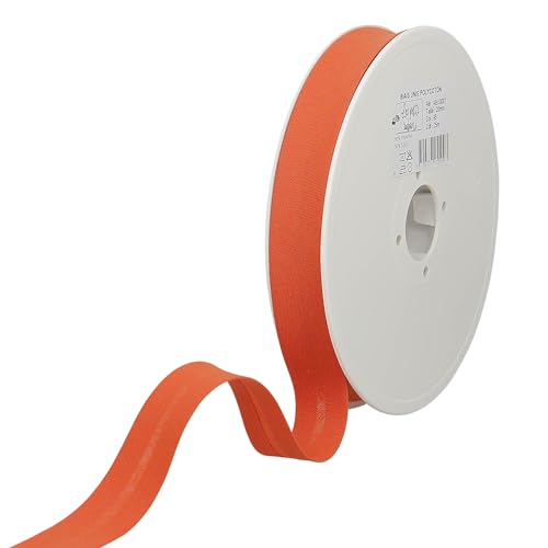 Les Petits Rubans Schrägband – 20 mm breit, gefaltet 10 mm, 25 m Rolle, 50% Baumwolle, 50% Polyester, Bordüre zum Nähen, Banner, Polster, Möbel, Paspeln, Kleidung, Decken, Orange von Les Petits Rubans