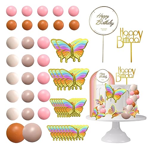 22 Stück Schmetterling Tortendeko Und 28 Stück Regenbogen Kuchen Deko,Tortendeko für Hochzeit, Babyparty, Mädchen, Jungen, Geburtstagsparty Zubehör (Macaron) von Les-Theresa