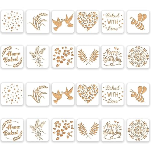 24 Stück Schablonen Set, Schablone Kuchen Torten Schablonen Schablone Torte Schablonen Kunststoff für Malerei Wiederverwendbare Tortenschablone, Backzubehör für Torten Kekse Fondant Dessert von Les-Theresa