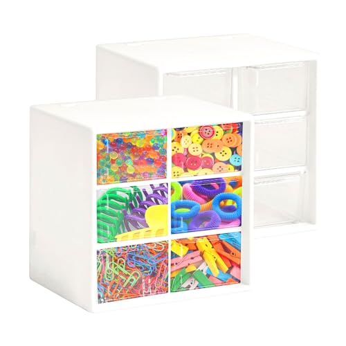 2er Transparent Sortierboxen für Kleinteile,Bastelbox Aufbewahrung mit 6 Schubladen,Schubladenbox,für Schminktisch,Kommode,Kosmetik,Badezimmer,Büro,Kleber Handgemacht von Les-Theresa