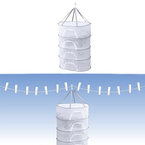4 Lagiges Trocknen Netz, 50*70*88 cm Trockennetz für Kräuter Kräuternetz zum Trocknen Trockennetz Wäsche mit Reißverschluss und Haken, Trocknungsnetz für Kleidung, Kräuter, Fleisch, Blumen, Gemüse von Les-Theresa