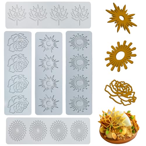 5 Stück Silikonform Blätter, 3D Tulle Molds Hippenform Silikon Blätter Silikonformen Blätter für Dekoration, Spitze Silikonform für Backen, Seife, Zucker Handwerk Kuchen Dekoration Kuchenformen (02) von Les-Theresa