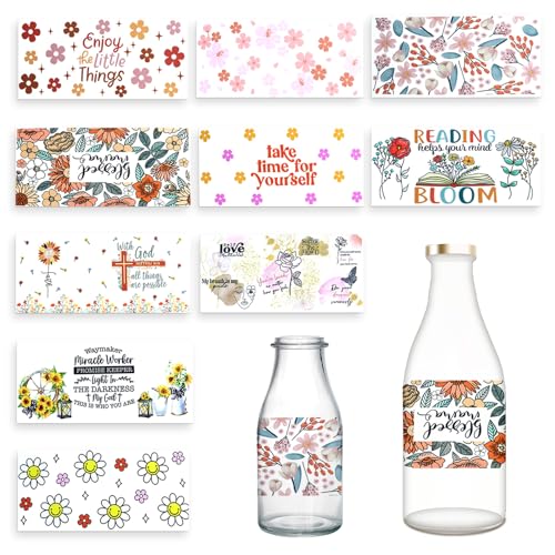 Dtf Cup Stickers Uv Dtf Cup Wrap Transfer Sticker for Glass Coffee Cups,10 PCS Waterproof Dtf Cup Decals Flower Vintage Sticker Set for Smooth Surface Coffee Mugs,Laptops,Skateboards von Les-Theresa