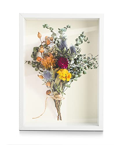 3D Bilderrahmen, 22.5*31.5cm Objektrahmen Holz 3D Rahmen zum Befüllen Shadow Box Rahmen Bilderrahmen Befüllbar Bilderrahmen 3D zum Befüllen für Blumen Fotos, für Tischplatte und Wand (Weiß) von Les-Theresa